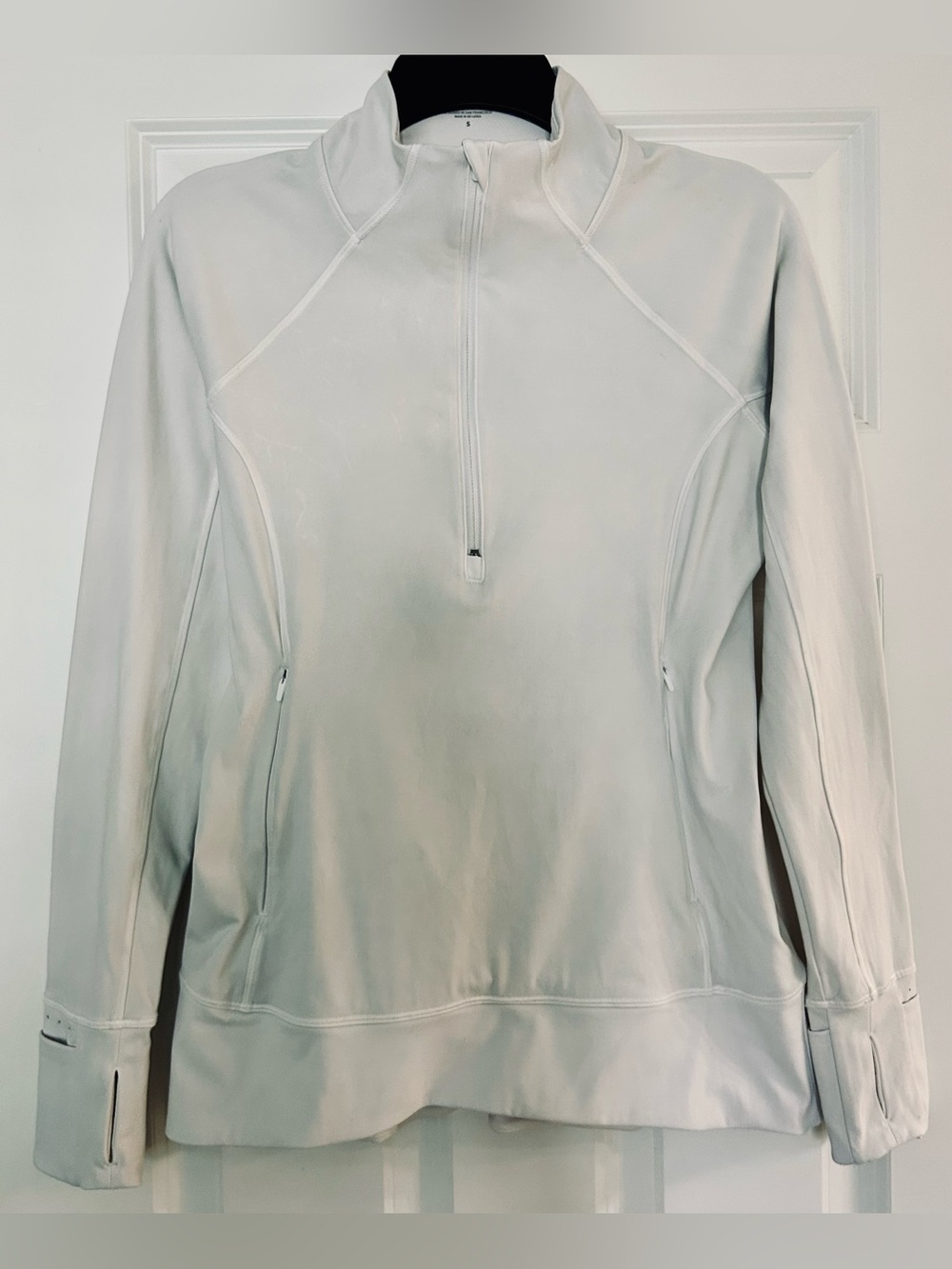 Athleta White/Pale Gray Quarter-Zip Long-sleeve Pullover